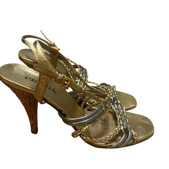 Y2K Prada Gold and Silver Metallic Heels Size 8 38.5 - Picture 2 of 11